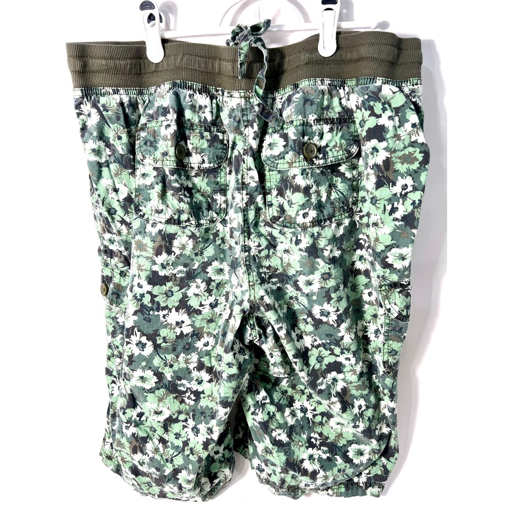 Woman Within Green Floral Cargo Shorts Womens 18W Elastic Waist Pockets